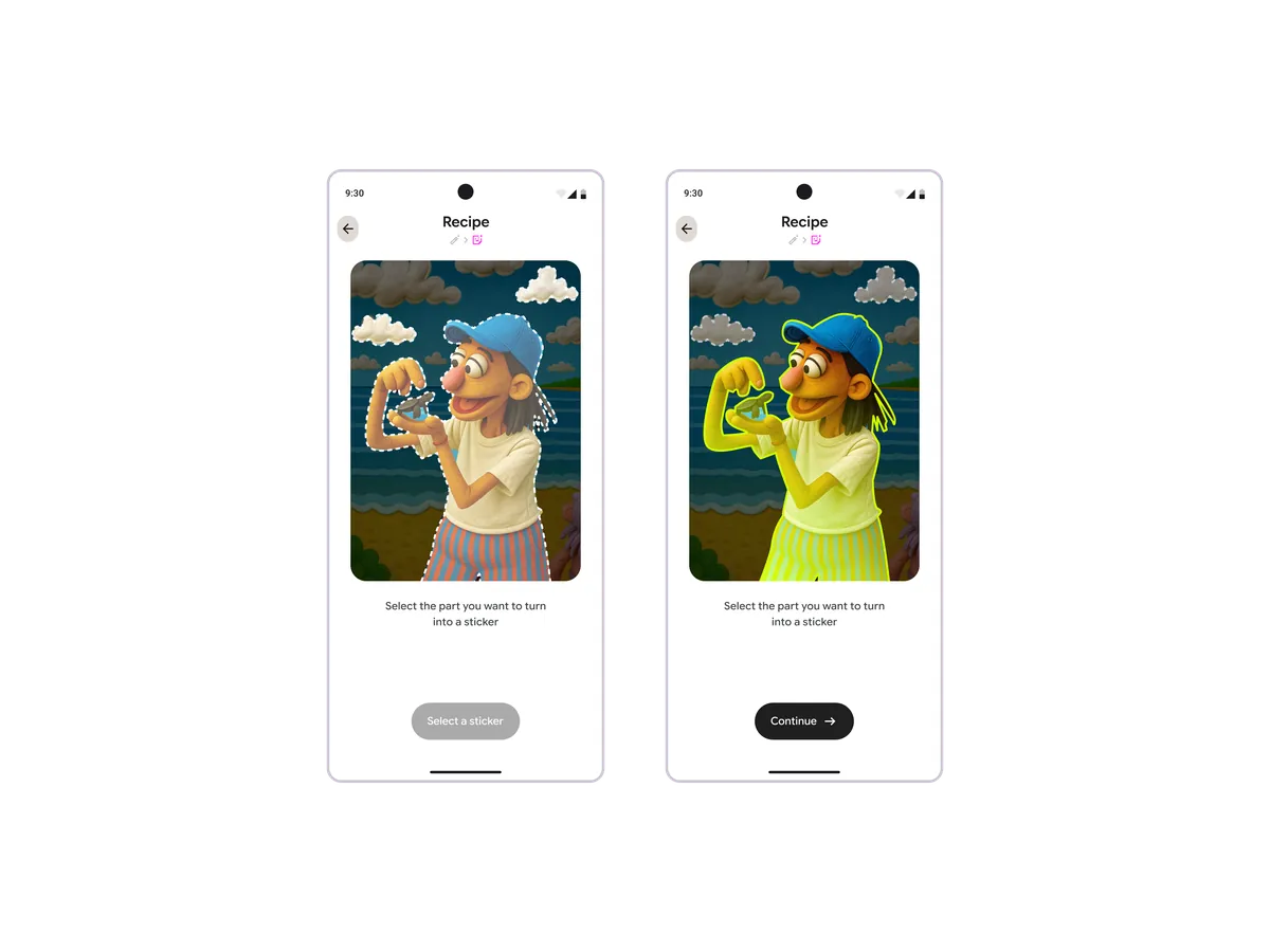 Recipe step selecting part of a restyled image to turn into a sticker, before continuing