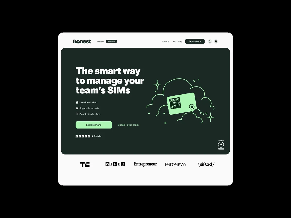 Business homepage hero, The smart way to manage your team's SIMs