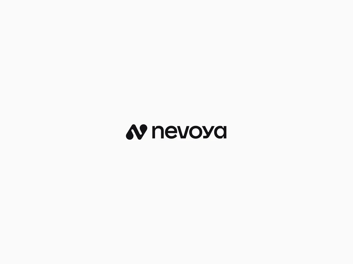 Full logo lockup, N symbol and lowercase nevoya wordmark in black