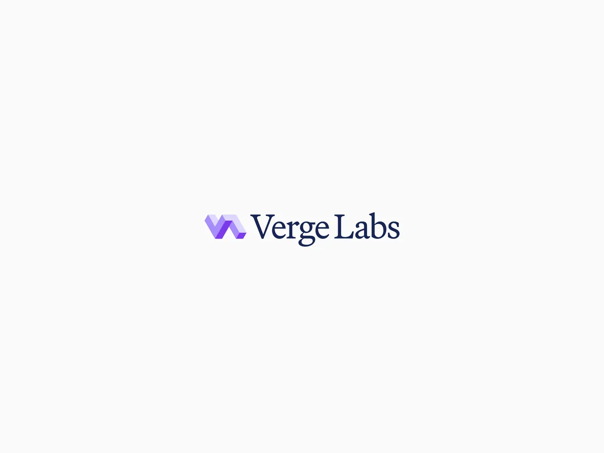 The full Verge Labs logo: the violet symbol beside the name in a serif wordmark, dark blue on a light background