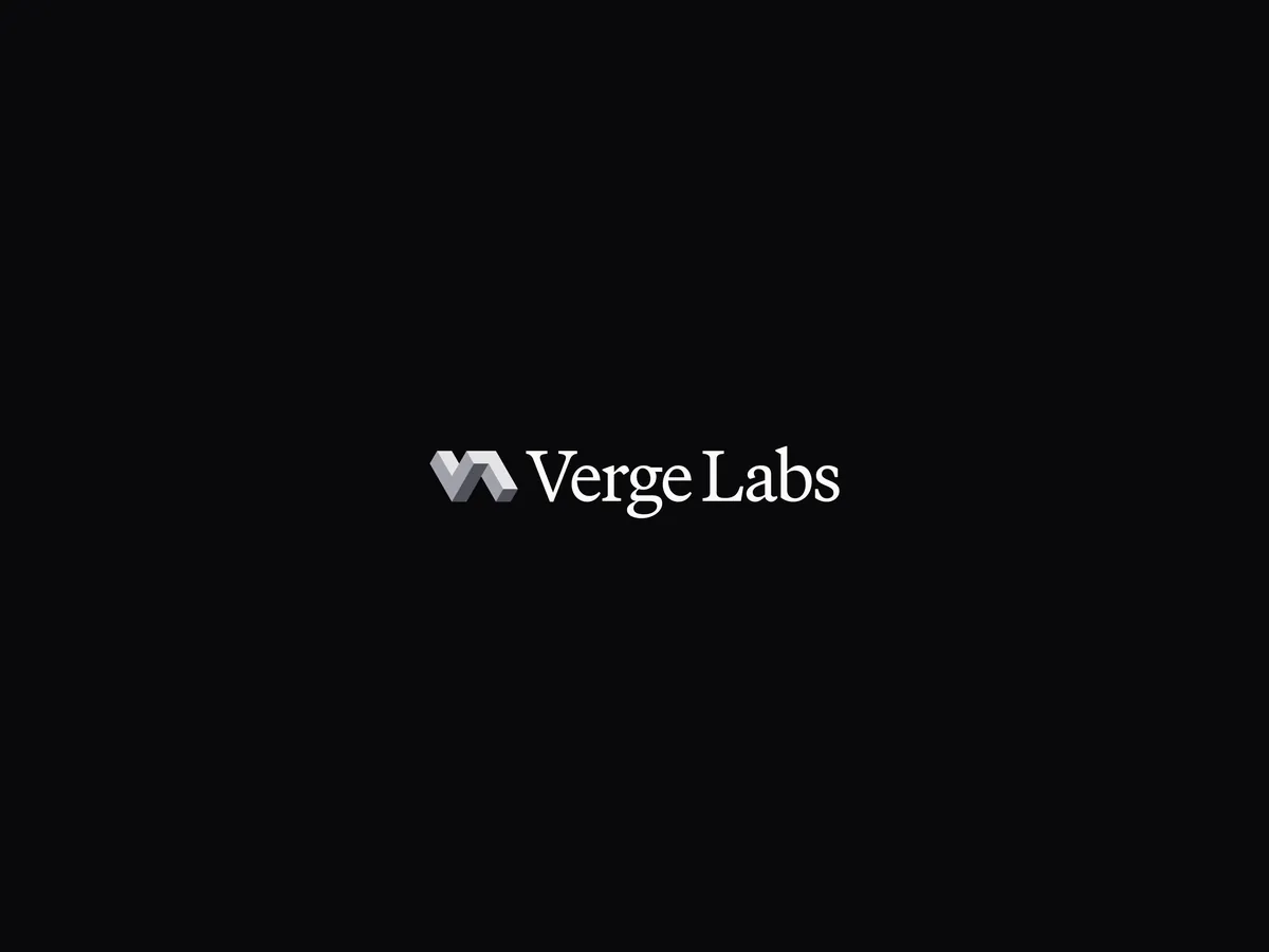 The Verge Labs logo reversed to white on a black background, the dark lockup
